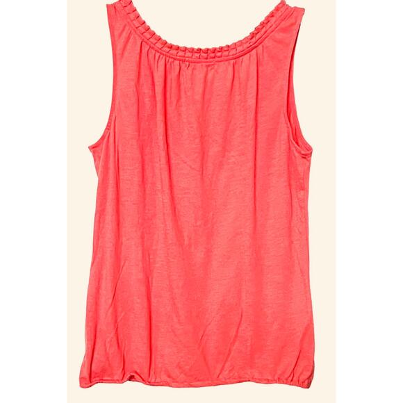 OLD NAVY V-NECK TANK TOP, SP, PEACH, FRONT TIE, NECK RUFFLES, ELASTIC WAIST - Picture 4 of 9